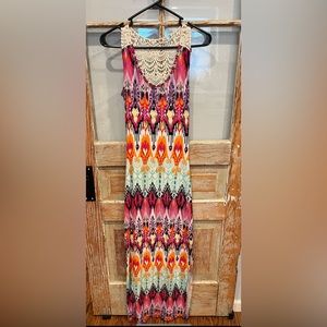Rue21 Maxi Dress Boho Bright Crochet Size Small